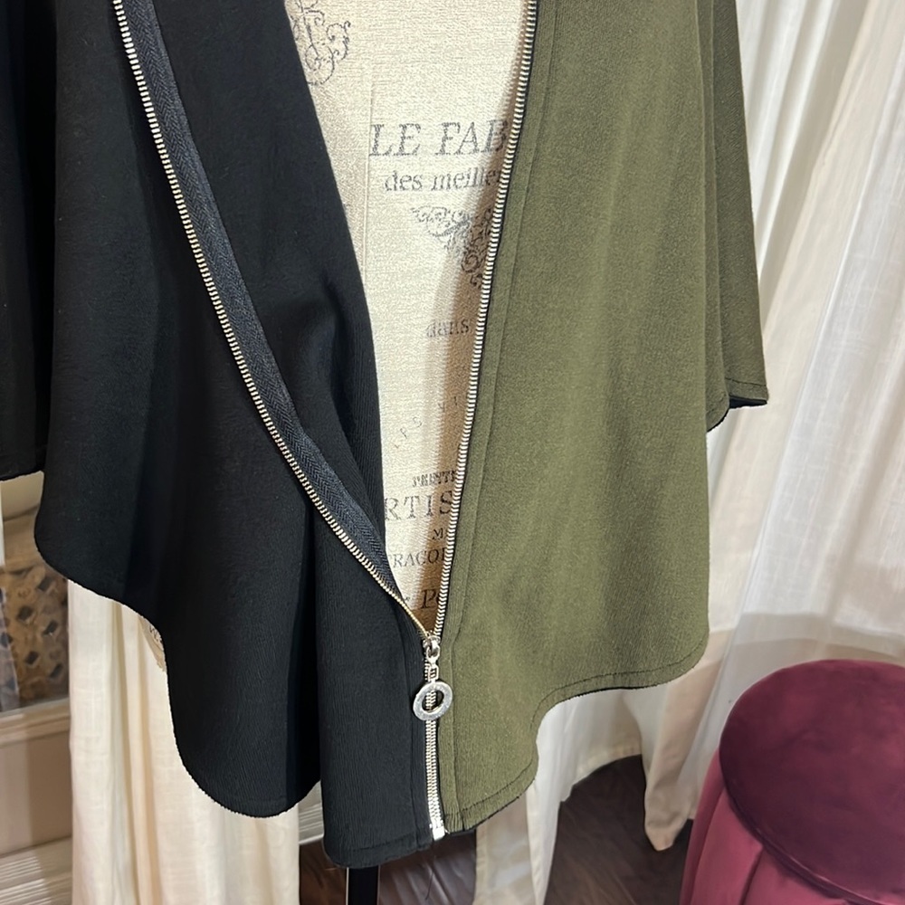 Ángel black & olive green cape tunic overcoat zipper hoodie & jacket Small - Picture 8 of 15